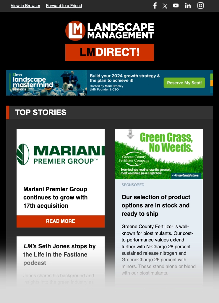 LM Direct e-Newsletter example