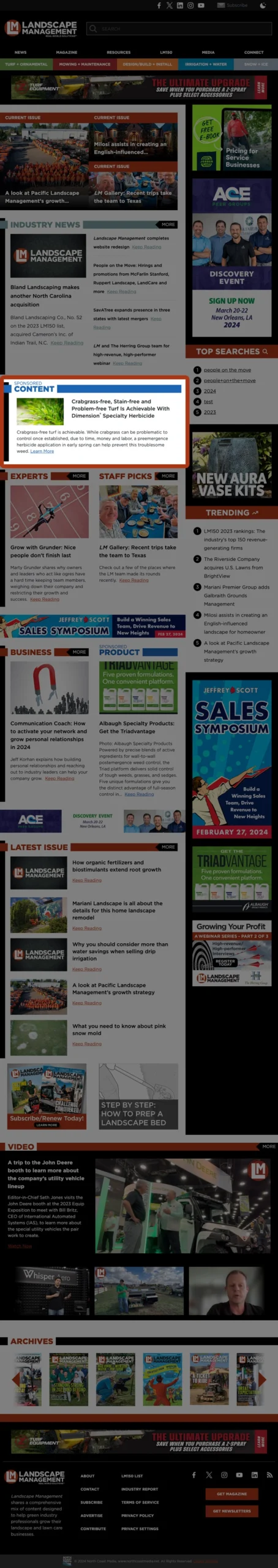 Web sponsored content on home page example